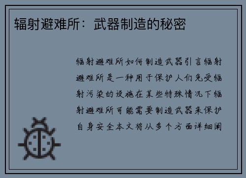 辐射避难所：武器制造的秘密