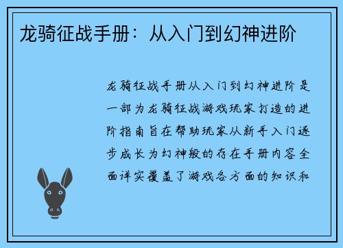 龙骑征战手册：从入门到幻神进阶